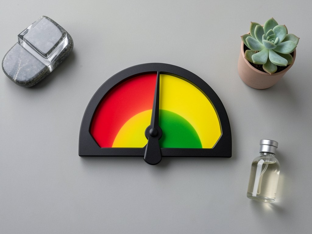 A credit score gauge showing a needle in the middle, symbolizing the impact of credit scores.